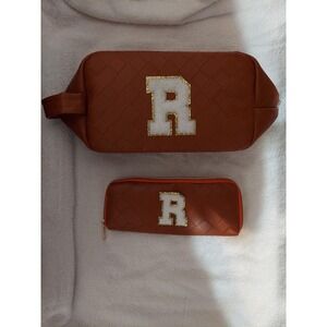 Letter R Cosmetic‎ Bag Set Makeup Travel Toiletry Pouch Organizer Brown